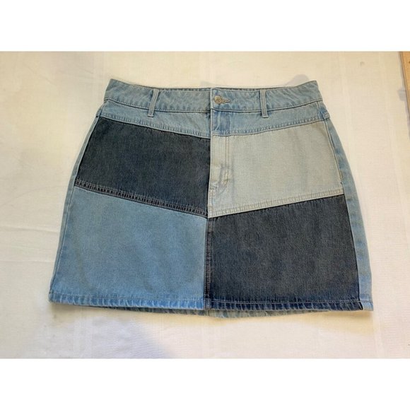 Wild Fable Womens Patchwork Denim Mini Skirt Size 12 Light Blue/Navy Minimalist - Picture 10 of 13